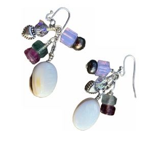 Gemstone Fluroite, purple crystal sterling silver mookite. pearl.AB:crystal